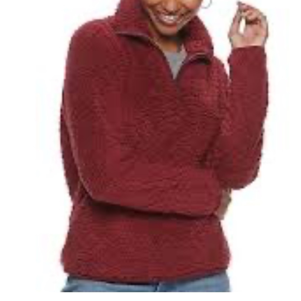 Ricki’s Cozy Burgundy Sherpa Fleecey 1/2 Zip Pullover